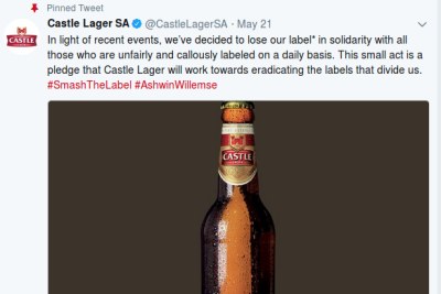 The Castle Lager #SmashTheLabel announcement on Twitter.