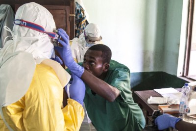 Health workers preparing to treat Ebola patients at Bikoro Hospital (file photo).