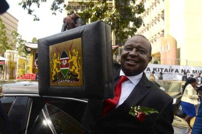 National Treasury Cabinet Secretary Henry Rotich on his way to Parliament to present the 2018/2019 budget statement.
