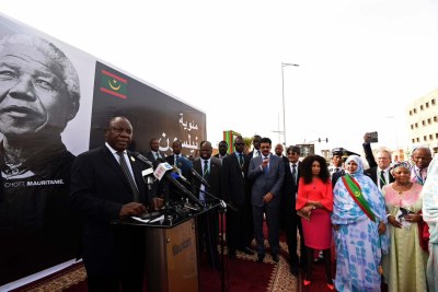 South African President Cyril Ramaphosa, with President Mohamed Abdel Aziz of the Islamic Republic of Mauritania and African Union Chairperson President Paul Kagame, officiating the Inauguration of Nelson Mandela Avenue in Nouakchott, Mauritania.