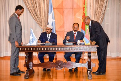 President of Eritrea President Isaias Afwerki and Somalia's President Mohammed Abdullahi Mohammed.