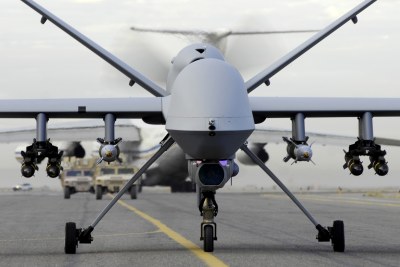 An armed MQ-9 Reaper, a drone of the type which will be used to attack militants in the Sahel.