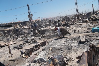 The aftermath of a fire in Khayelitsha that left more than 1300 people homeless.