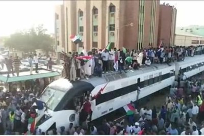 The 'freedom train' en route from Atbara to Khartoum on Sunday