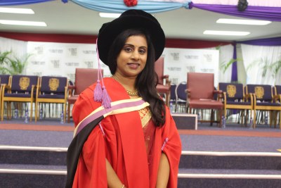 Ghaneshree Moonsamy whose thesis for a Masters degree in Biotechnology at the Durban University of Technology was converted into a PhD thesis because of its superior quality.