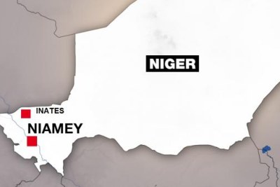 Map showing the location of Inates in Niger, where armed militants ambushed an army camp, killing 71 troops.