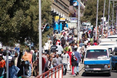 A street scene in Addis Ababa, capital city of Ethiopia.