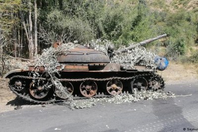 A damaged tank on the roadside in Ethiopia (file photo).