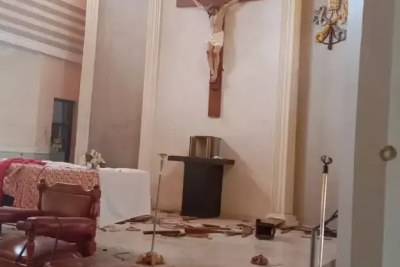 Inside Saint Francis Catholic Church, Owo in Ondo State, where worshipers were massacred and contents were stolen from worshipers in an attack on 5 June 2022.