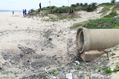 eThekwini municipality cleanup crews have attempted to tackle the massive amount of waste pouring out of effluent and drainage pipes that discharge into the ocean. The beaches in eThekwini have been opened and closed in short succession as the City battles to control E. coli levels.