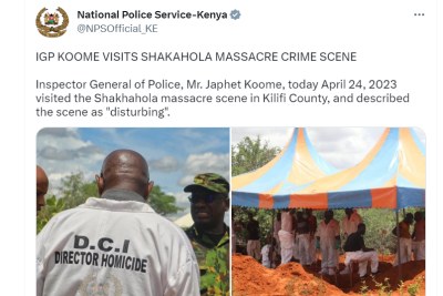 Inspector General of Police, Japhet Koome, on April 24, 2023 visited the Shakhahola massacre scene in Kilifi County, and described the scene as 