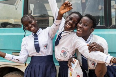 Isatou, Mariama, and Fatoumatta no longer have to stop going to classes during their periods, thanks to a UNFPA programme that supports production and free distribution of reusable sanitary pads, including for girls at St. John's School for the Deaf in Banjul.