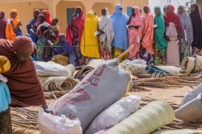 Aide distribuée à des familles déplacées qui ont fui les violences au Nigeria et se sont installées au Niger.