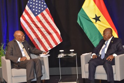 Ambassador Johnnie Carson in conversation with Ghana President Nana Akufo-Addo at the United States Institute of Peace.