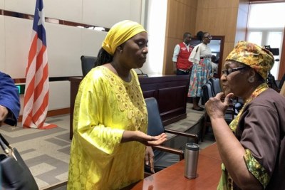 Former Foreign Minister, Olubanke King Akerele (right) was one of those who showed up at the Senate yesterday in support of Madam Sara Beysolow Nyanti’s confirmation.