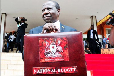Ugandan Finance Minister Matia Kasaija with the Budget Box.